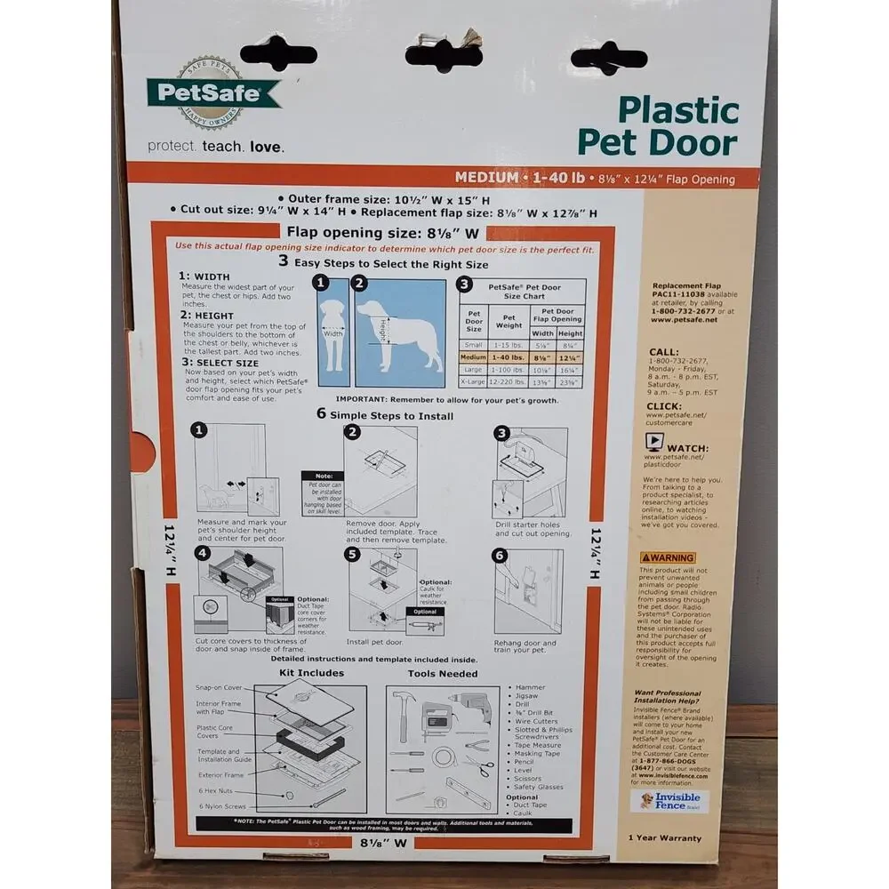 PetSafe Plastic Pet Door Medium Dog Cat Up to 40 lbs Flap size 8-1/8